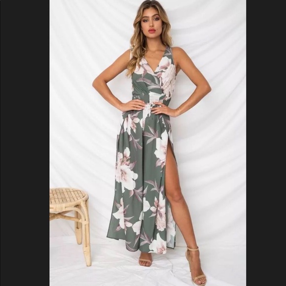 Floral open cut jumpsuit bow tied open back summer - Picture 2 of 5